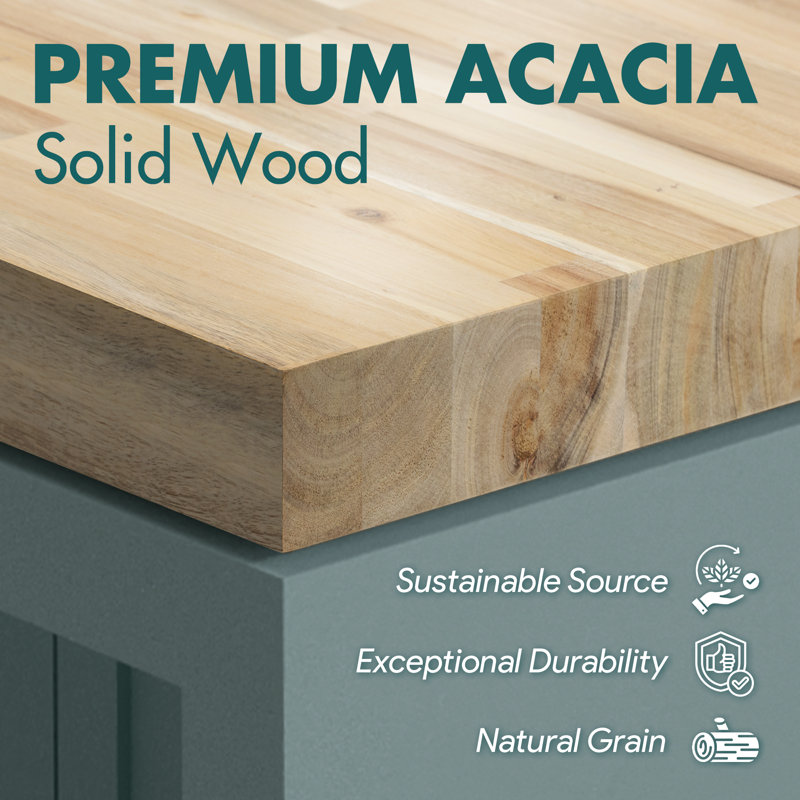 Solid Wood Butcher Block Shelf Countertop Board - No Hardware Included, Acacia - Walnut - Finished, 96" H x 12" W x 1.5" D