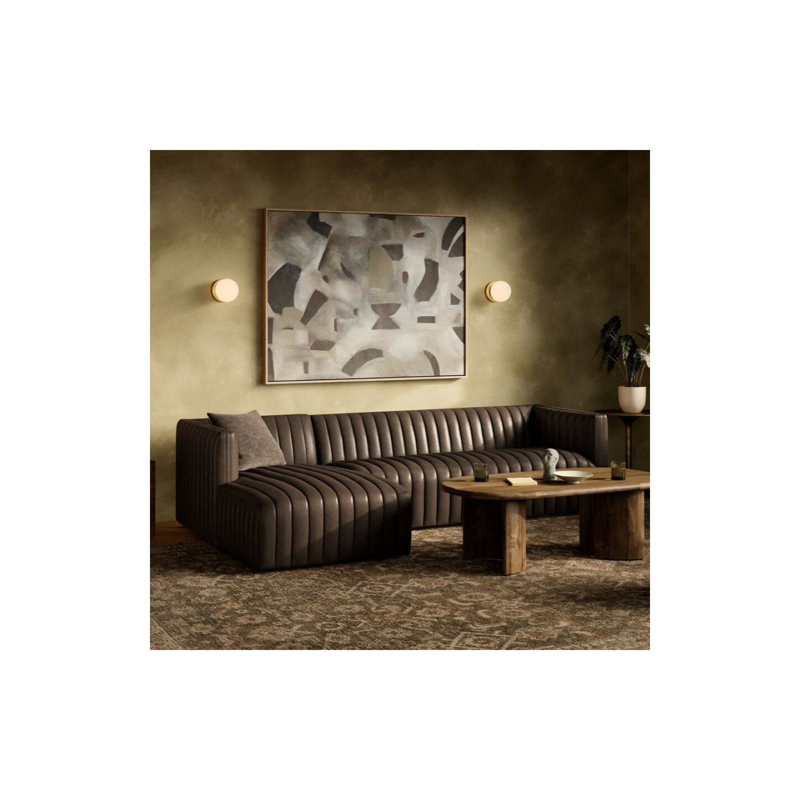 Brandt Upholstered Chaise L-Sectional, Deacon Wolf Genuine Leather, Left Hand Facing, 26.5" H x 105" W x 64" D