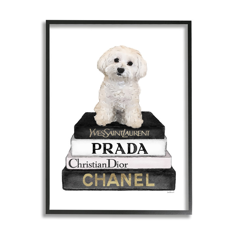 Maltese Dog Glam Pet Fashion, H 16 po x l 20 po, Giclée encadrée noir minuit