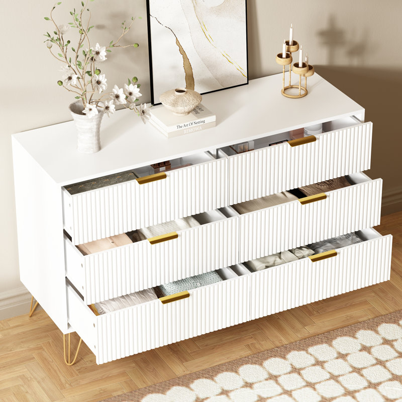 Commode 6 tiroirs Collena, Blanc