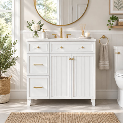 Freestanding Standard Double Vanity Bathroom Vanity With Ceramic Top