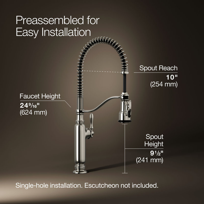 Tournant Single Handle Pull Down Kitchen Faucet, Vibrant Polished Nickel