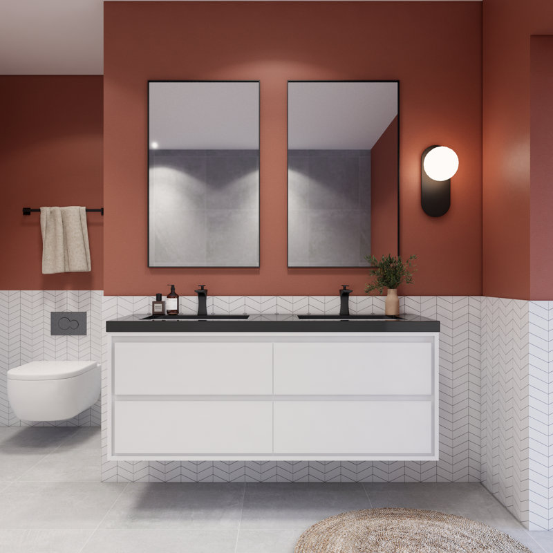 Meuble-lavabo simple l 59,05 po x P 19,68 po x H 24,83 po Vickye, Blanc lustré