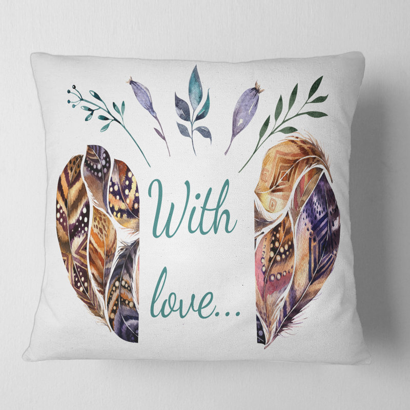 Housse et insert de coussin en forme de cœur en forme de plumes pour la Saint-Valentin, 16" x 16"