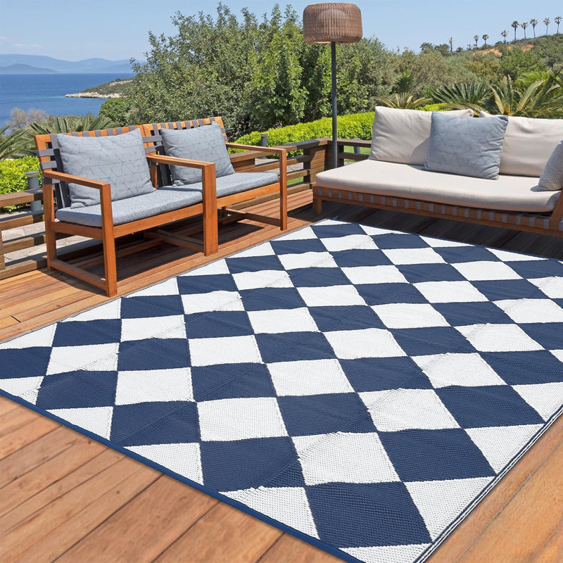 Tapis de paille en plastique 9 po x 12 pi réversible imperméable et lavable résistant à la décoloration pour le camping et la piscine