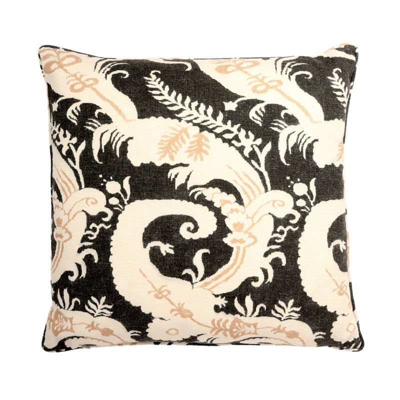 Vienna Floral Throw Pillow, Black, 20" H x 20" W x 6.5" D, Polyester/Polyfill