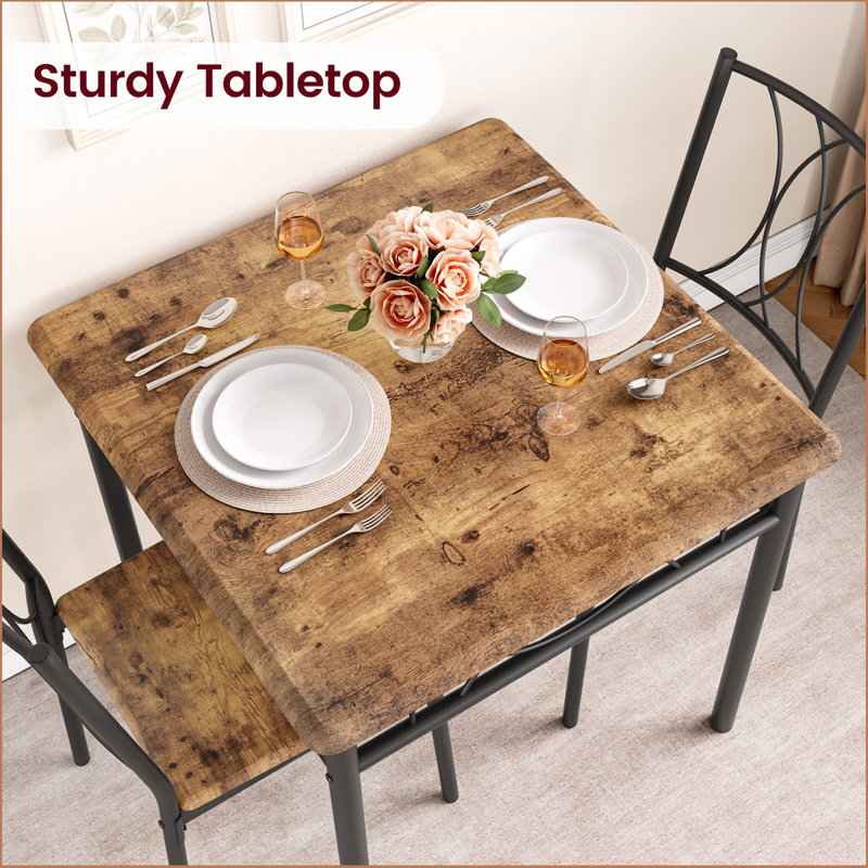 Ensemble de table de salle à manger 3 pièces pour 2 pour appartement, ensemble de table de cuisine compacte avec 2 chaises en bois, ensemble de table bistro Farmhouse