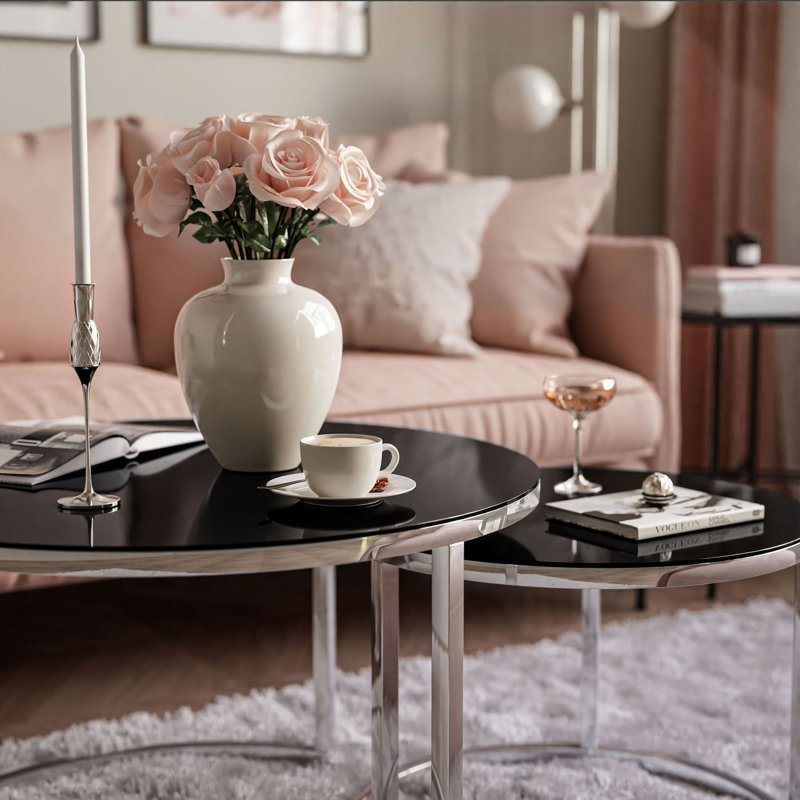 Perryton Frame 2 Piece Coffee Table, Chrome/Black