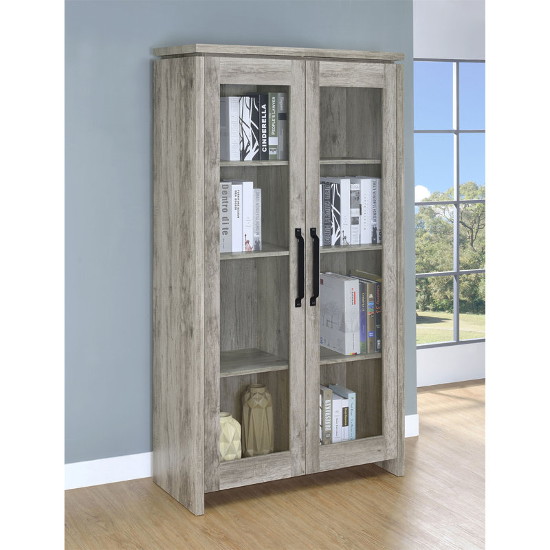 Armoire haute Myerson Grey Driftwood à 2 portes en bois d'ingénierie