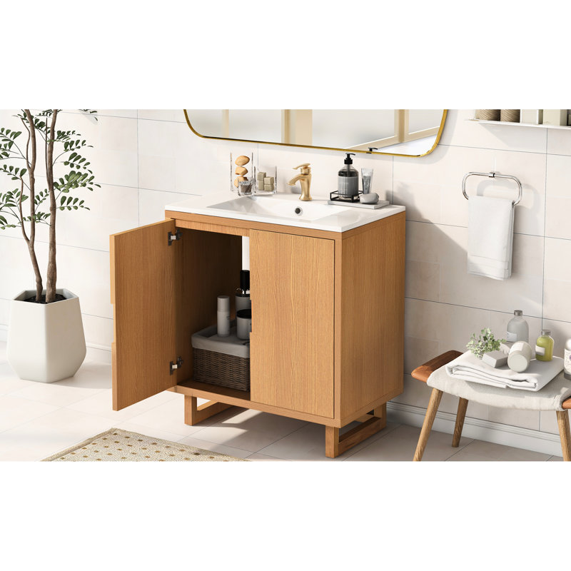 Meuble-lavabo 30 po - Tapis à griffer, pieds en bois massif, panneaux d'armoire modernes, base, rangement spacieux, contemporain