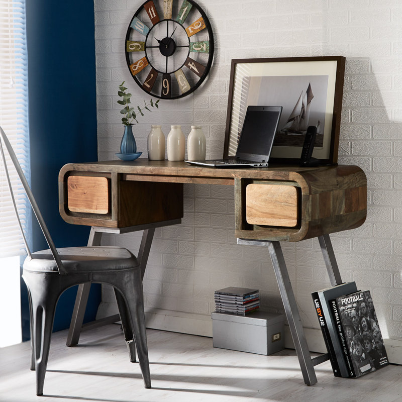 Dalila Solid Wood Top Metal Base Writing Desk