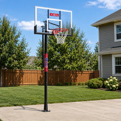 Cerceau de basket-ball extérieur à hauteur ajustable de l'IGL, doté d'un panneau incassable de 54 pouces et d'une hauteur réglable de 7,5 à 10 pieds, convenant aux enfants, aux adolescents et aux adultes