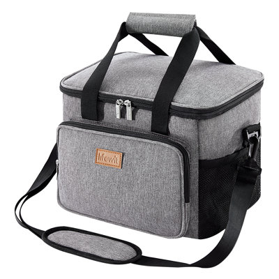 Large Lunch Bag 24-can (15l) Insulated Lunch Box Soft Cooler Cooling Tote For Adult, Grey