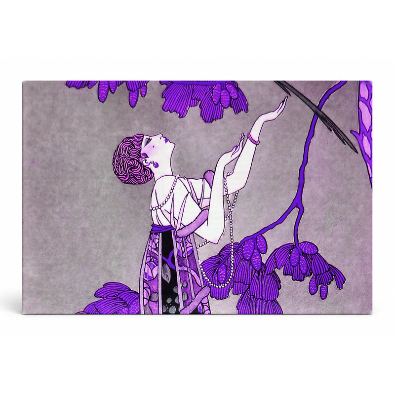 Femme avec perroquet et cage à oiseaux, 14" W x 11" H