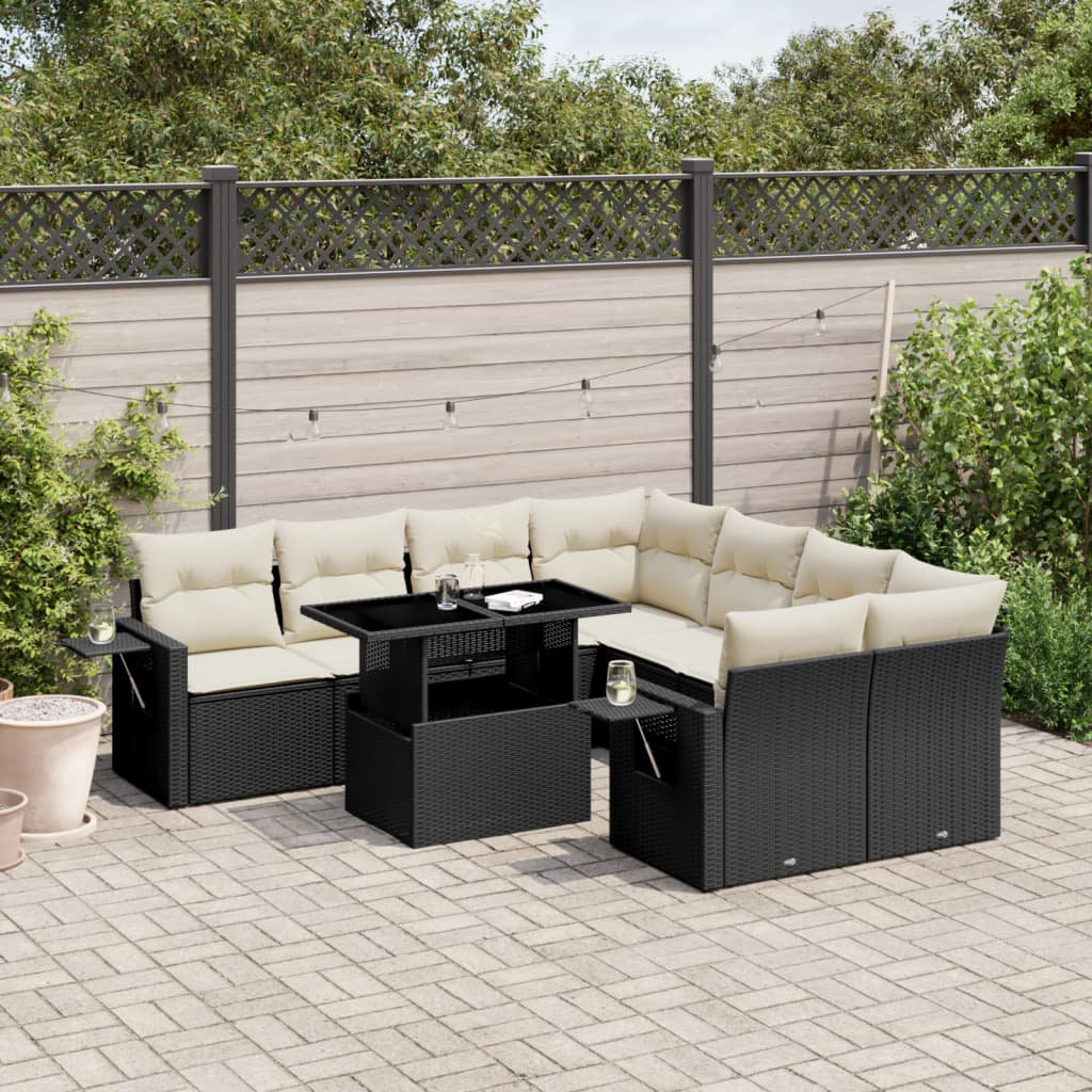 Vidaxl 9-Tlg. Garten-Sofagarnitur Mit Kissen Schwarz Poly Rattan