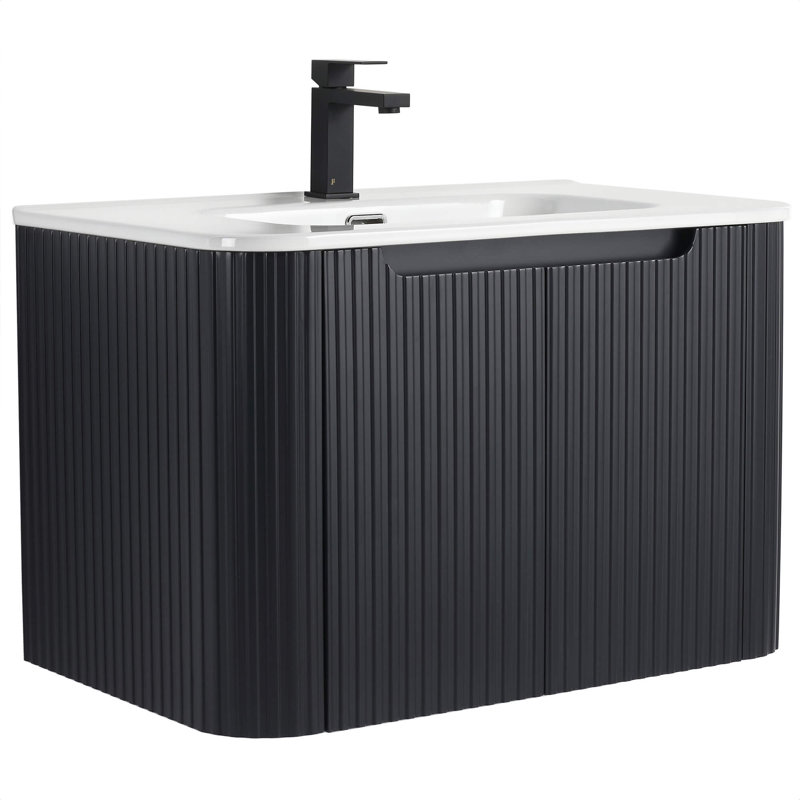 Caskvalley Modern Bathroom Vanity with Straight Fluted Design 30" Wide, Carbon Black