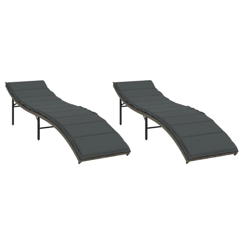 Chaise longue en rotin PE: extra long, Gris, Gris, 2