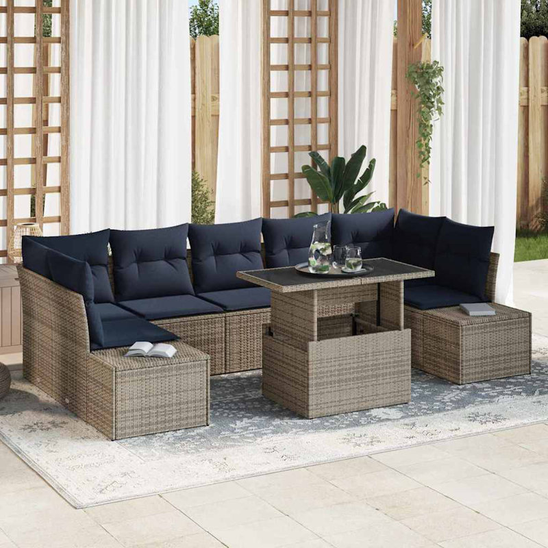  Ensemble de canapé de jardin avec coussin manuel 8 pièces gris et bleu marine, Coussin bleu marine / structure grise