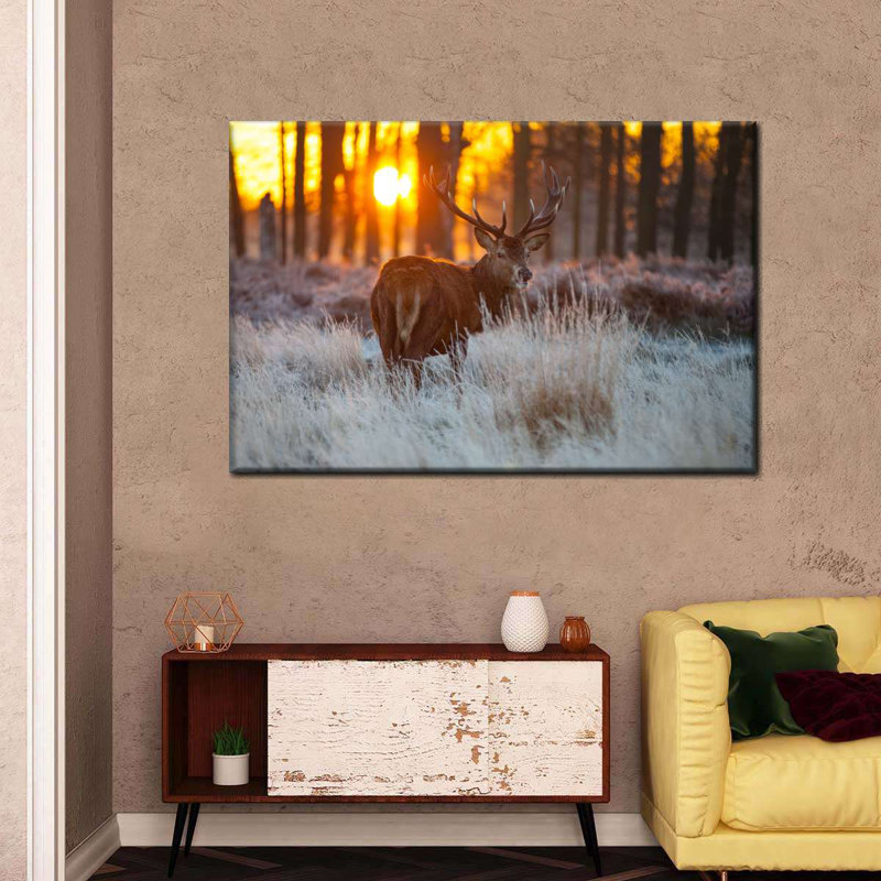 «Forest Deer Hunting», reproduction sur toile tendue, H 24 po x l 36 po x P 1,25 po