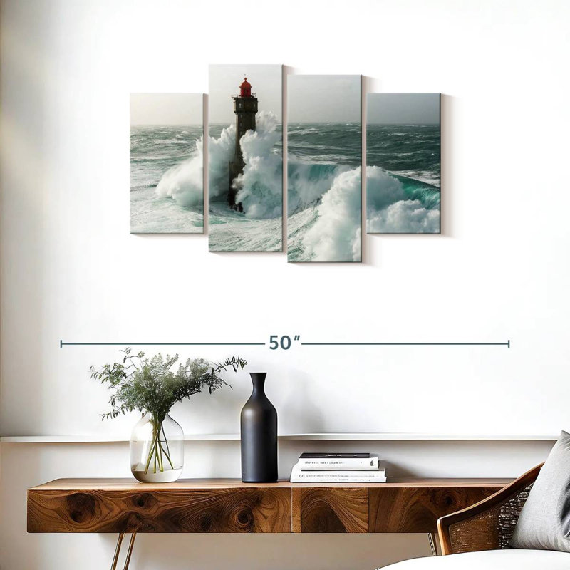 " Lighthouse In A Storm " 4 - Pieces, 22" H x 36" W x 1.25" D