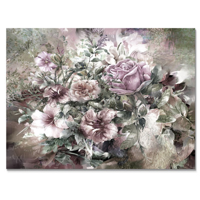 «Grunge Pink Grey Summer Flowers», reproduction sur toile flottante