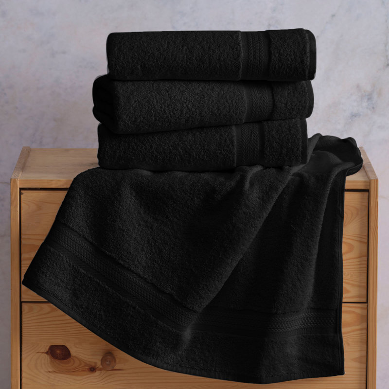 Ensemble de 4 serviettes à main 100% coton à séchage rapide pour salle de bain, 16 x 30 po, Noir, noir, noir, noir