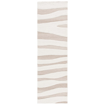 Tapis ivoire / beige en laine et coton tissé à plat à la main Brogun