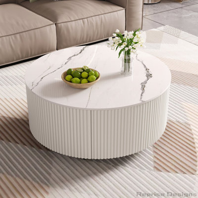 Round Movable Coffee Table with Casters