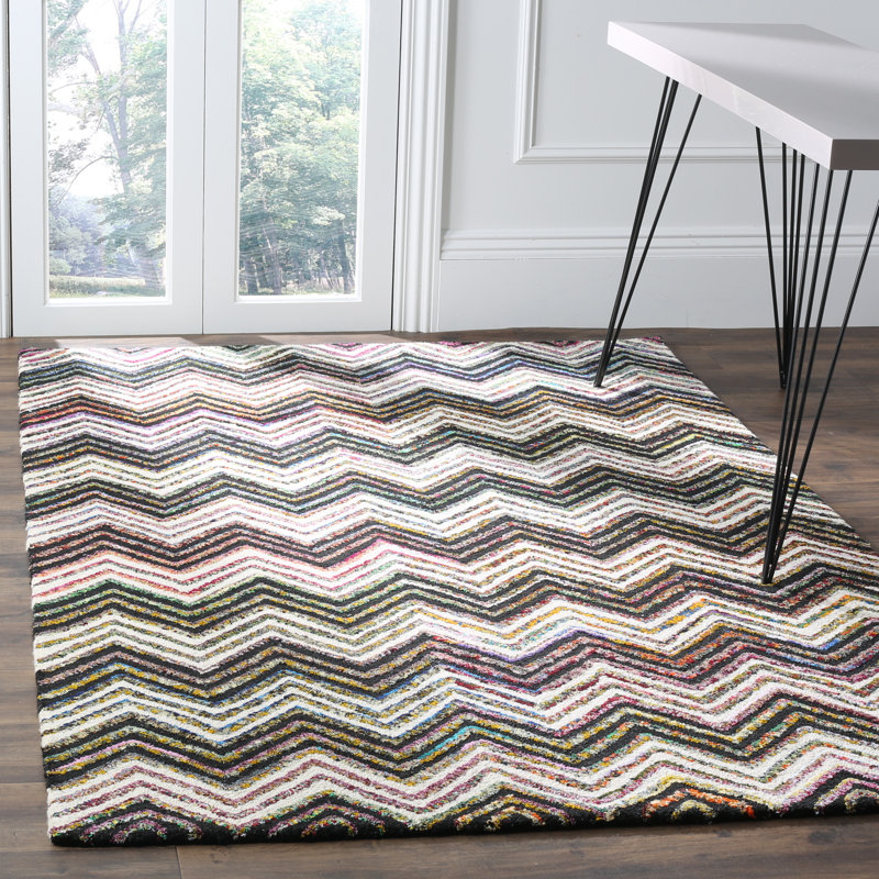Airiona Hand Tufted Wool/Cotton Chevron Rug in Black/White, Rectangle 8' x 10'