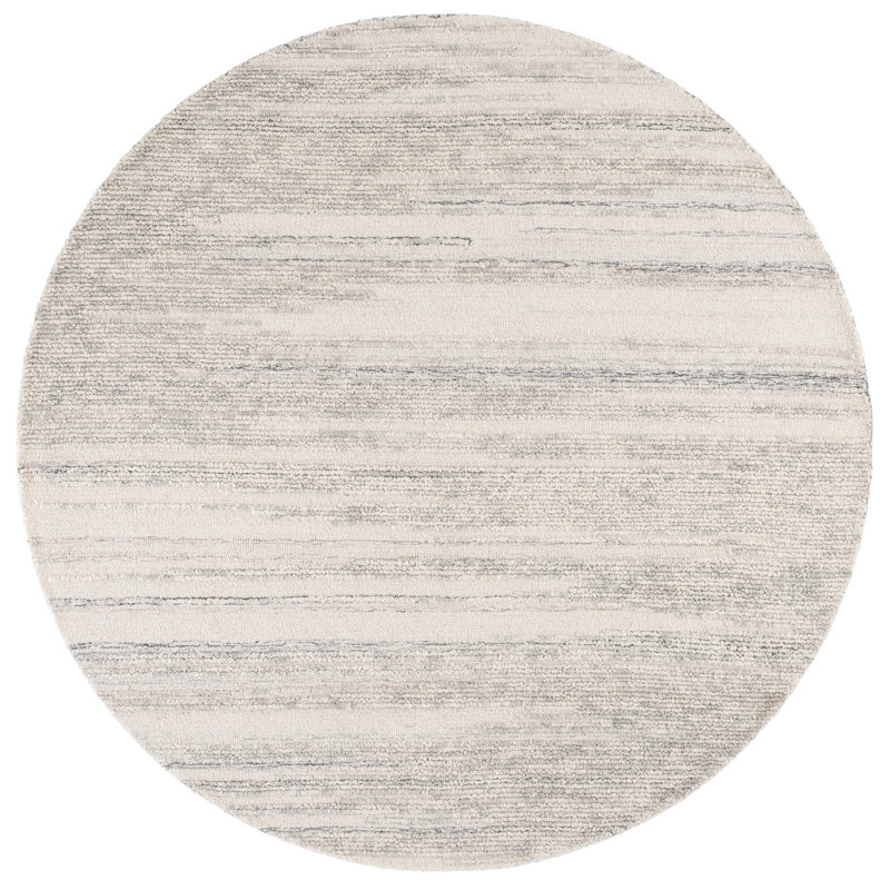 Tapis d'intérieur en laine touffeté à la main à rayures Abstract, Rond 6 pi