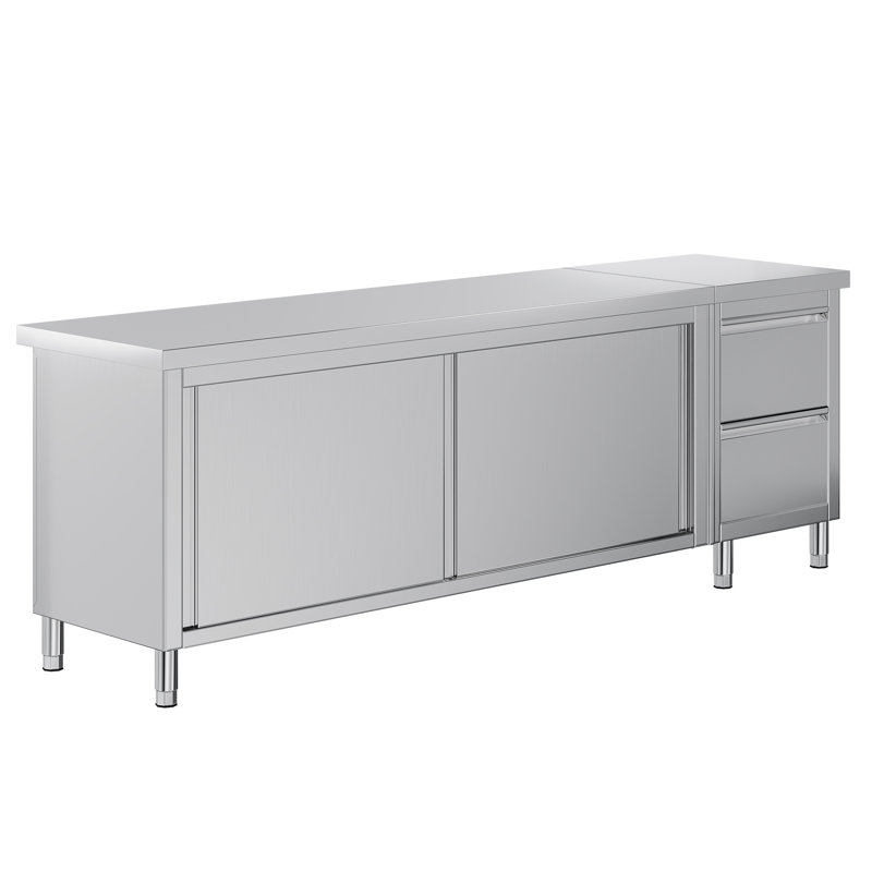Table de travail 96 po x 24 po x 33,5 po en acier inoxydable avec armoire, armoire de table en acier inoxydable avec portes coulissantes pour le travail de préparation pour la maison, le restaurant, le garage et l'hôtel