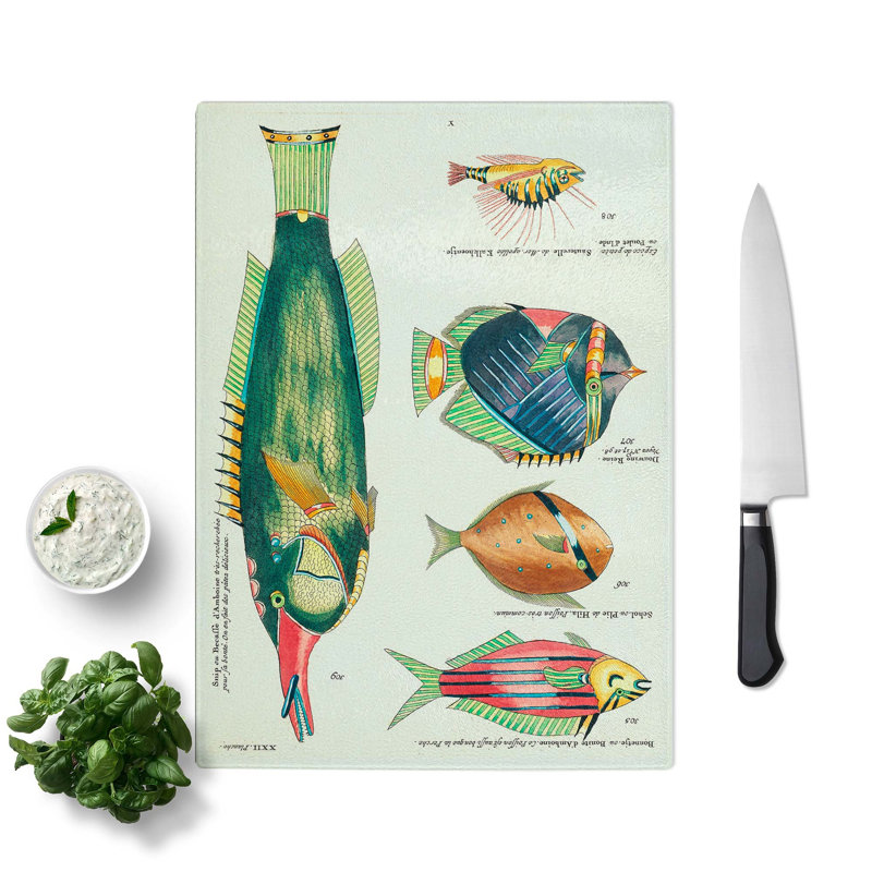 Glass East indies Fish Illustrations Xxii by Louis Renard Chopping Board, 39 cm W x 28.5 cm L
