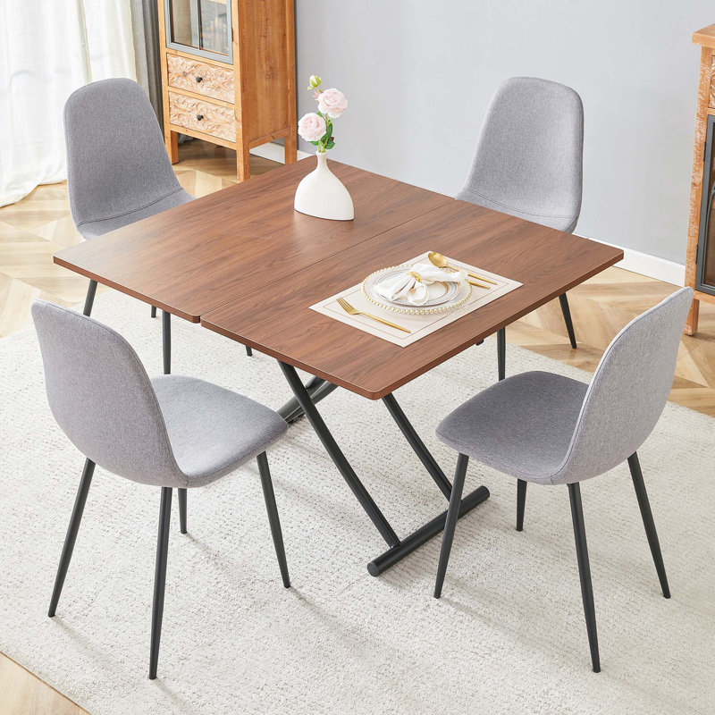 Ensemble de table et de chaises, plateforme de levage multifonctionnelle moderne, jumelée à 4 chaises de salle à manger en lin et coton à haute résilience