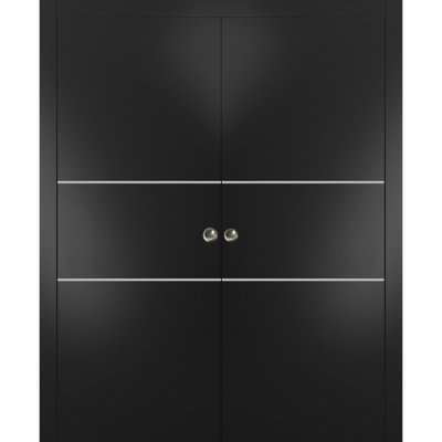 Porte coulissante double à galandage avec cadres Planum 0110 Noir mat, ensemble de garnitures, rail et quincaillerie en bois massif, intérieur, chambre, salle de bain, placard, portes robustes - 36 po x 80 po (2 x 18 x 80)