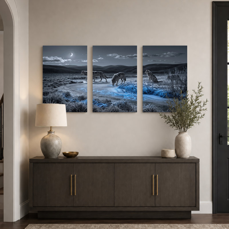 Ensemble de 3 tableaux sur toile « Lune de loup » pour la décoration du salon et de la chambre., 2436