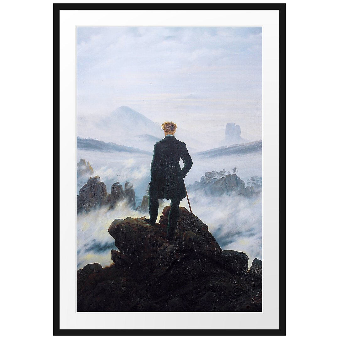 Gerahmter Grafikdruck Wanderer Above the Sea of Fog von Caspar David Friedrich