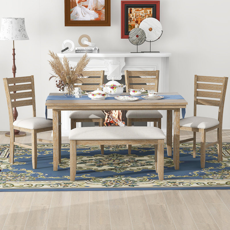 Dining Room Table And Chairs With Bench, Rustic Wood Dining Set