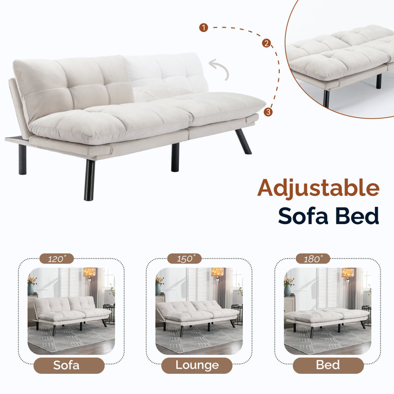 Convertible Folding Modern sofa Bed, Cream Velvet, 29.13'' H x 70.87'' W x 38.6'' D