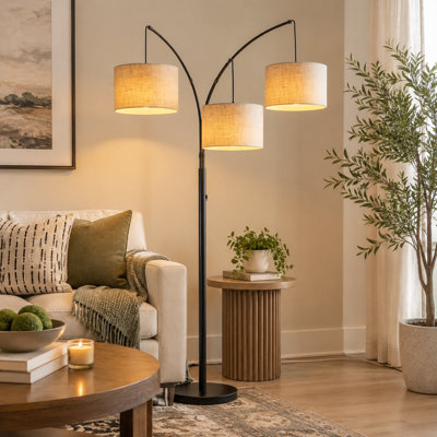 80 Inch modern arc tree floor lamp with remote control, 3 dimmable lights, super-bright 2400LM output, adjustable arms, and a weighted base; 3 LED bul