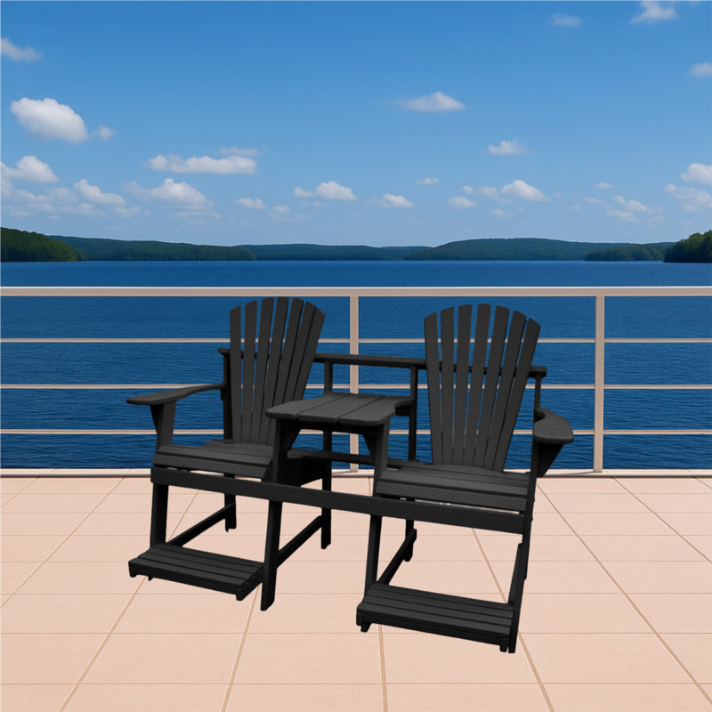 Adirondack Balcony/Pub Double Seater with Built in Table and Footrests – Has 1-5/8” Umbrella Hole and  Elevated Seating for Deck, Porch & Balcony Railings. Solid Pressure Treated Wood – Made in the USA