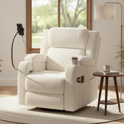 Power Swivel Recliner With Massage & Heating, Phone Holder, Cup Holder And Storage