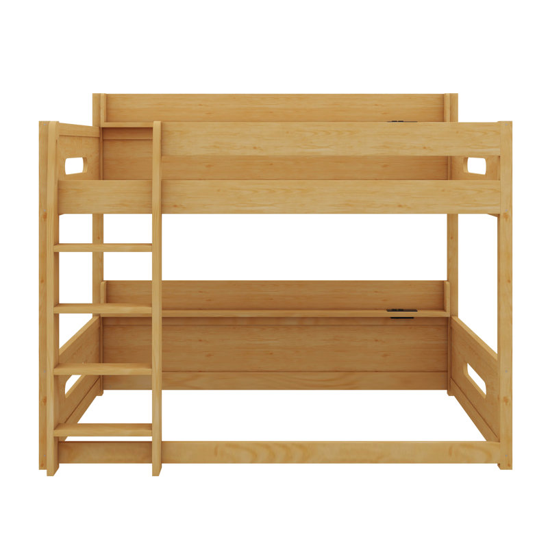 Lit superposé grand-sur-grand avec tablettes de rangement et stations de recharge USB, Bois