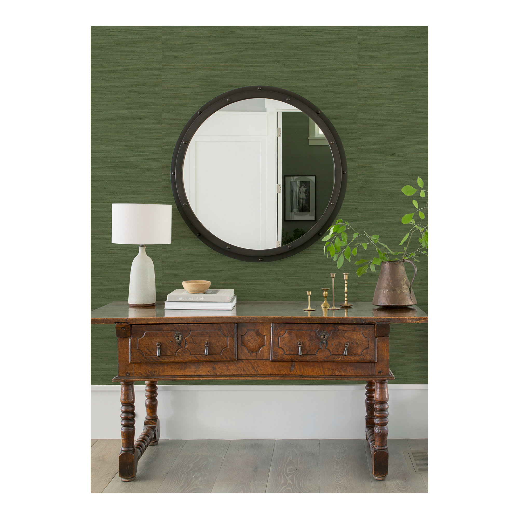 Hamza Modern Grass Cloth Abstract Wallpaper, Green, 36" W x 24' L