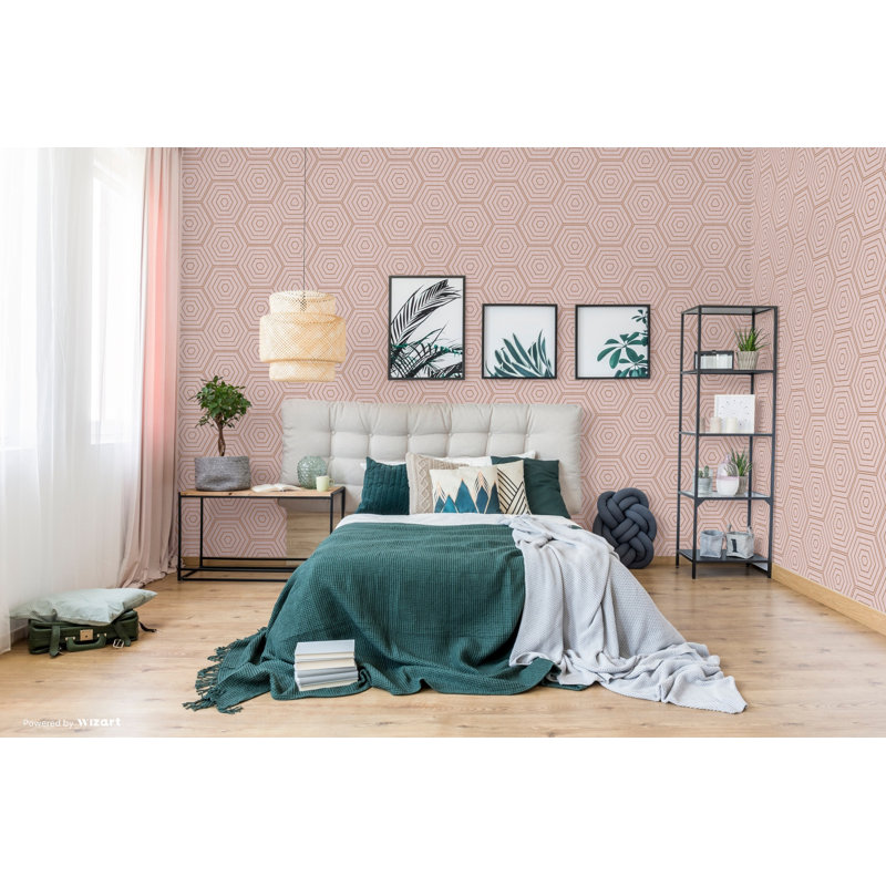 Hexagons 1m x 53cm Metallic Wallpaper Roll, Pink