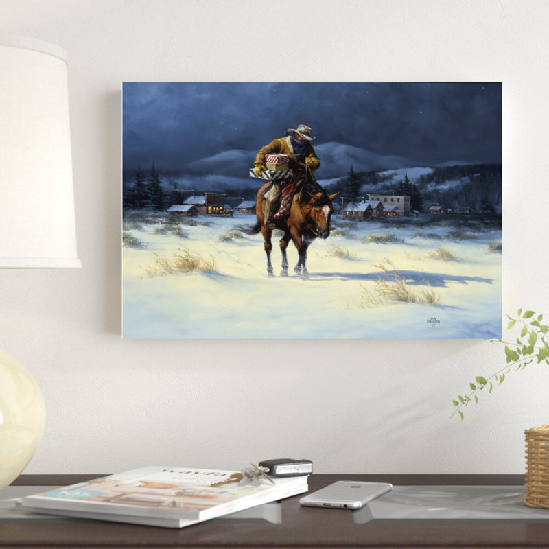 «Bringing Christmas Home» par Jack Sorenson - peinture sur toile tendue, H 12 po x l 18 po