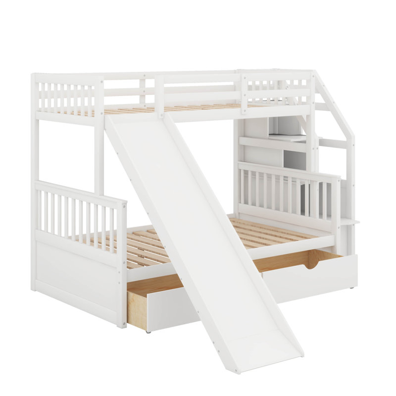 Twin Over Full Bunk Bed With Drawers, White