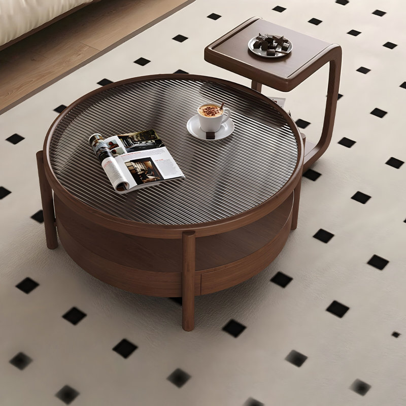 15.75"Retro Solid Wood Round Tea Table Set