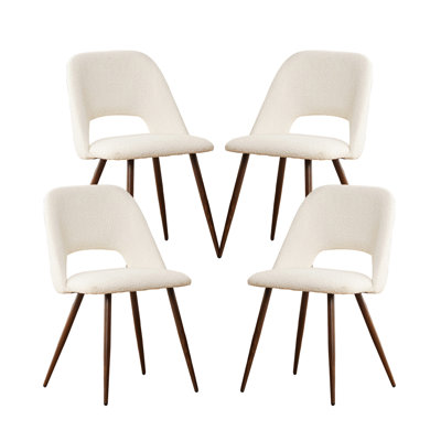 Chaises de salle à manger blanches, chaises de cuisine rembourrées, chaises d'appoint de salle à manger modernes avec siège souple / pieds en métal, chaises d'appoint pour le salon, lit, cuisine, salle à manger, ensemble de 4