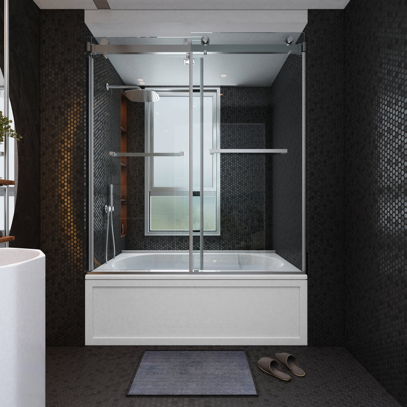 60" W x 66'' H Sliding Frameless Tub Door, Nickel