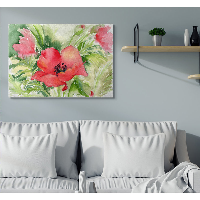 Coquelicots rouges entourés de verdure douce, H 13 po x l 19 po, Plaque murale